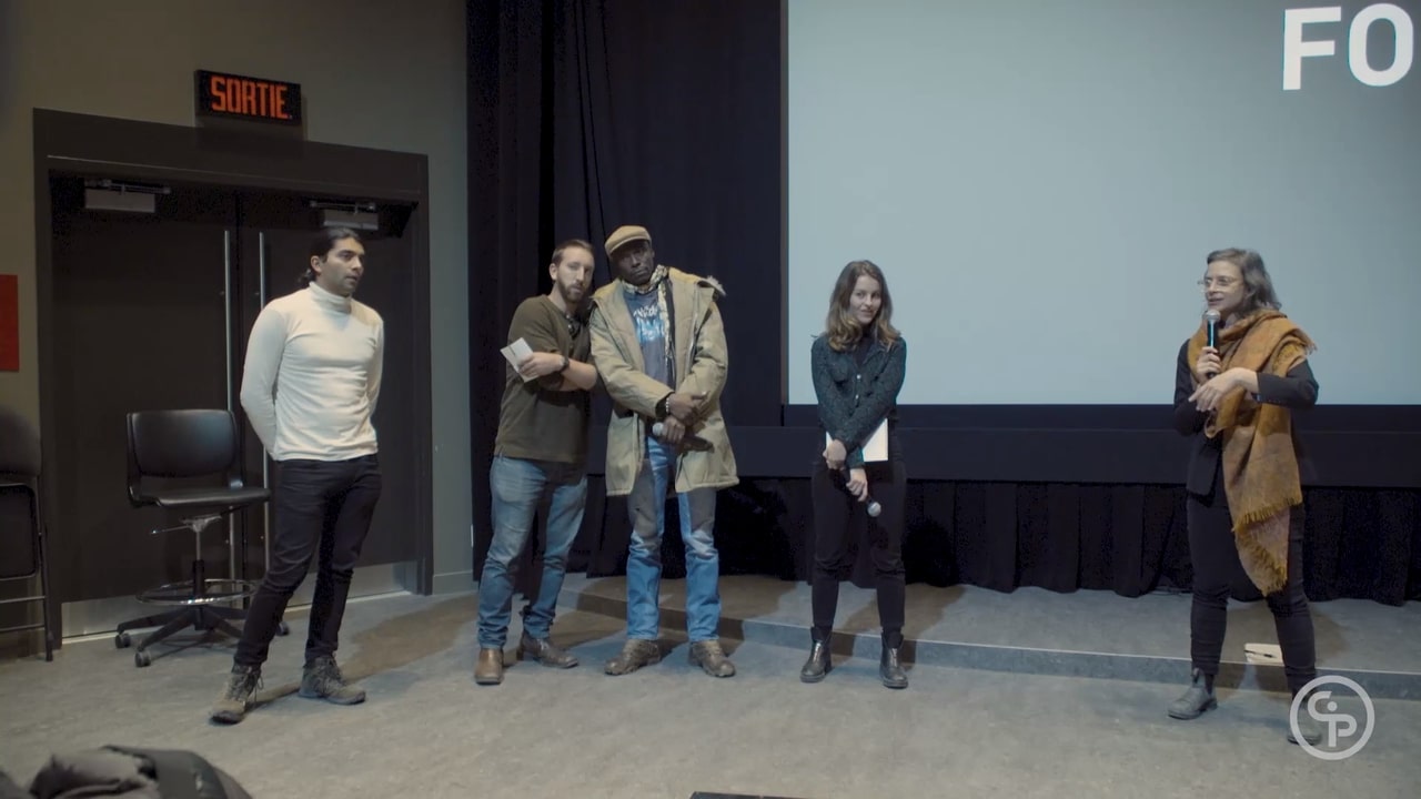 Still from Q&A with Héctor Marino, and Daniel Bustos, Emily Wright, and Tom Laffay