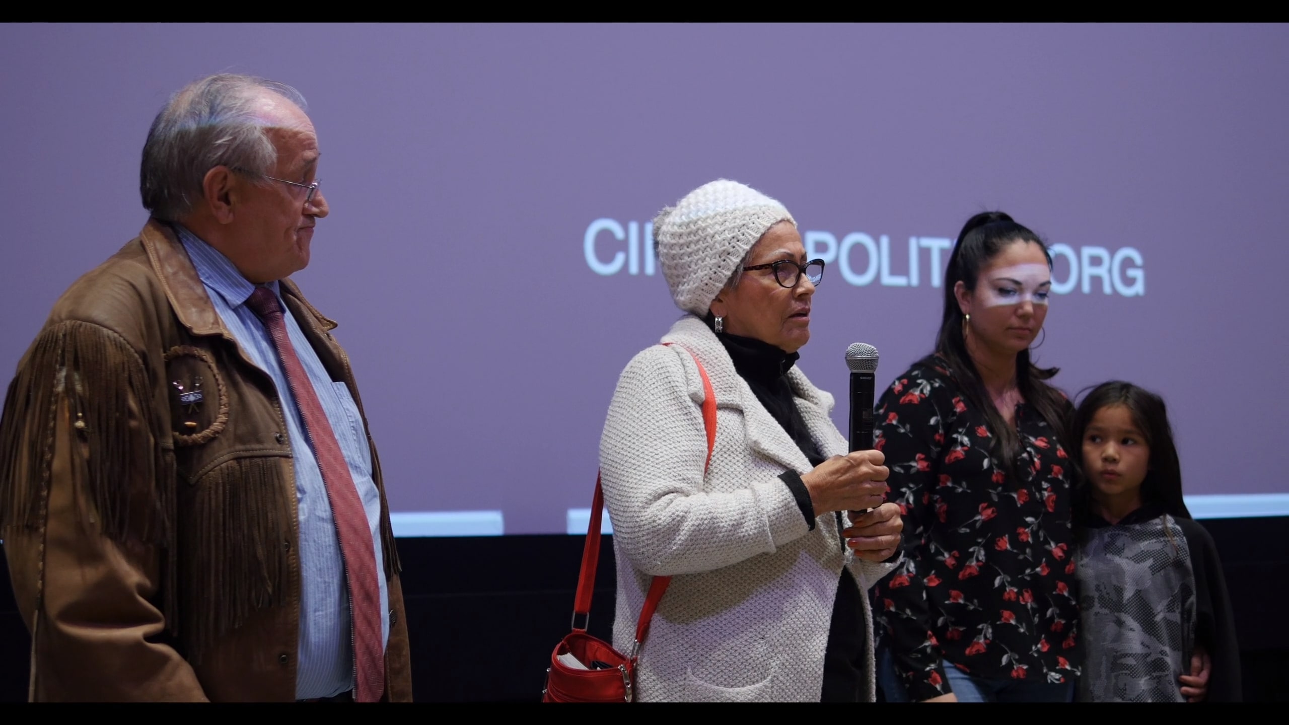 Still from Q&A with Conor McNally, Kahentinetha Horn, and Roxann Whitebean - ÔTÊNAW & YOU ARE ON INDIAN LAND